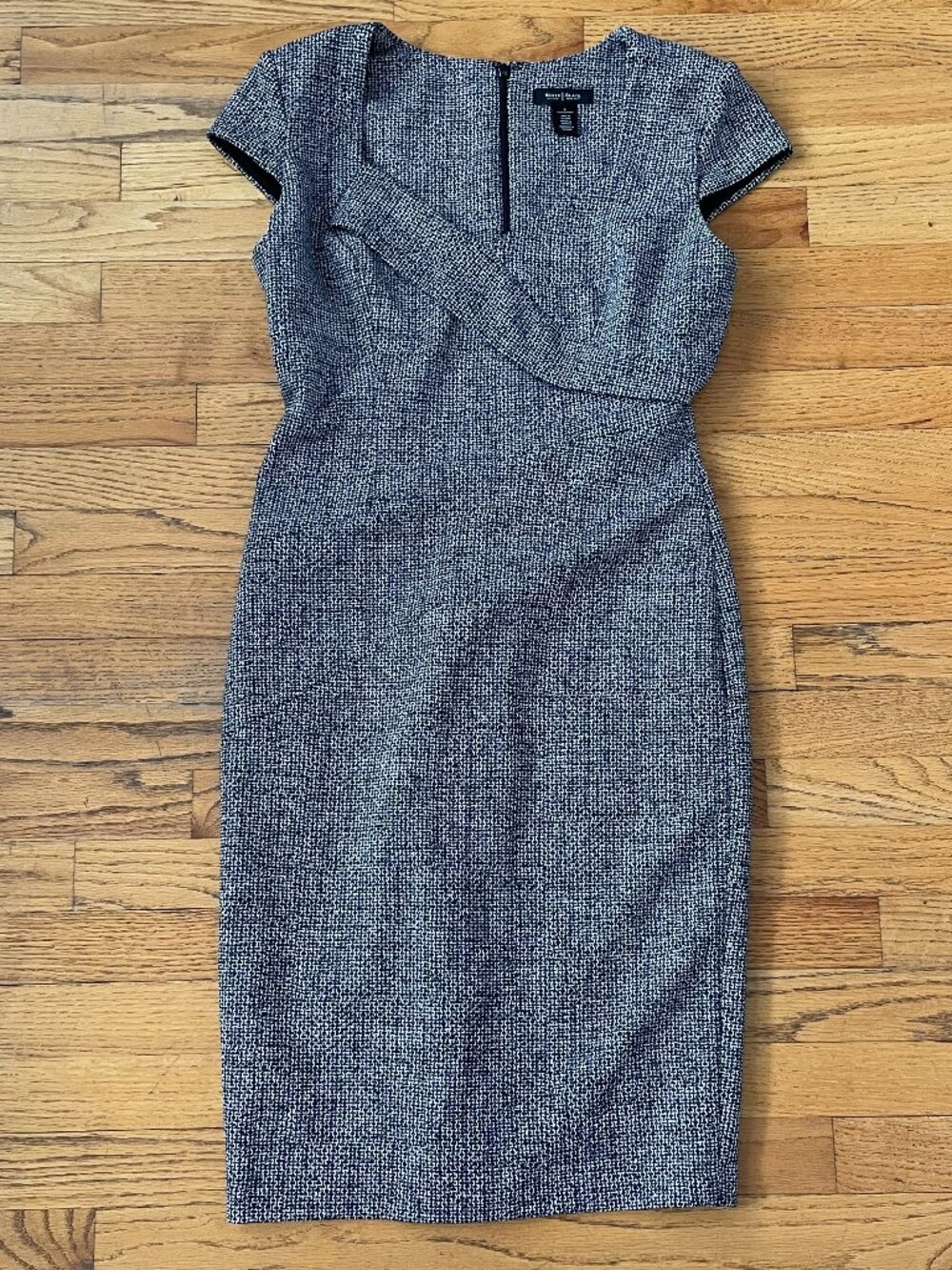 White House Black Market Tweed-Print Draped Sheath Dress Cap Sleeve Sz 8